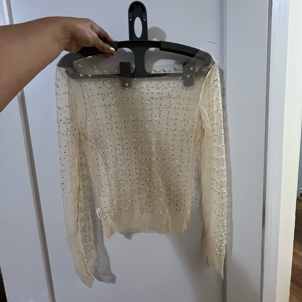 Sheer Beaded Long Sleeve Top